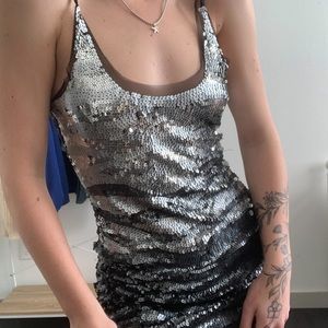 silver to black fade sequin going out dress